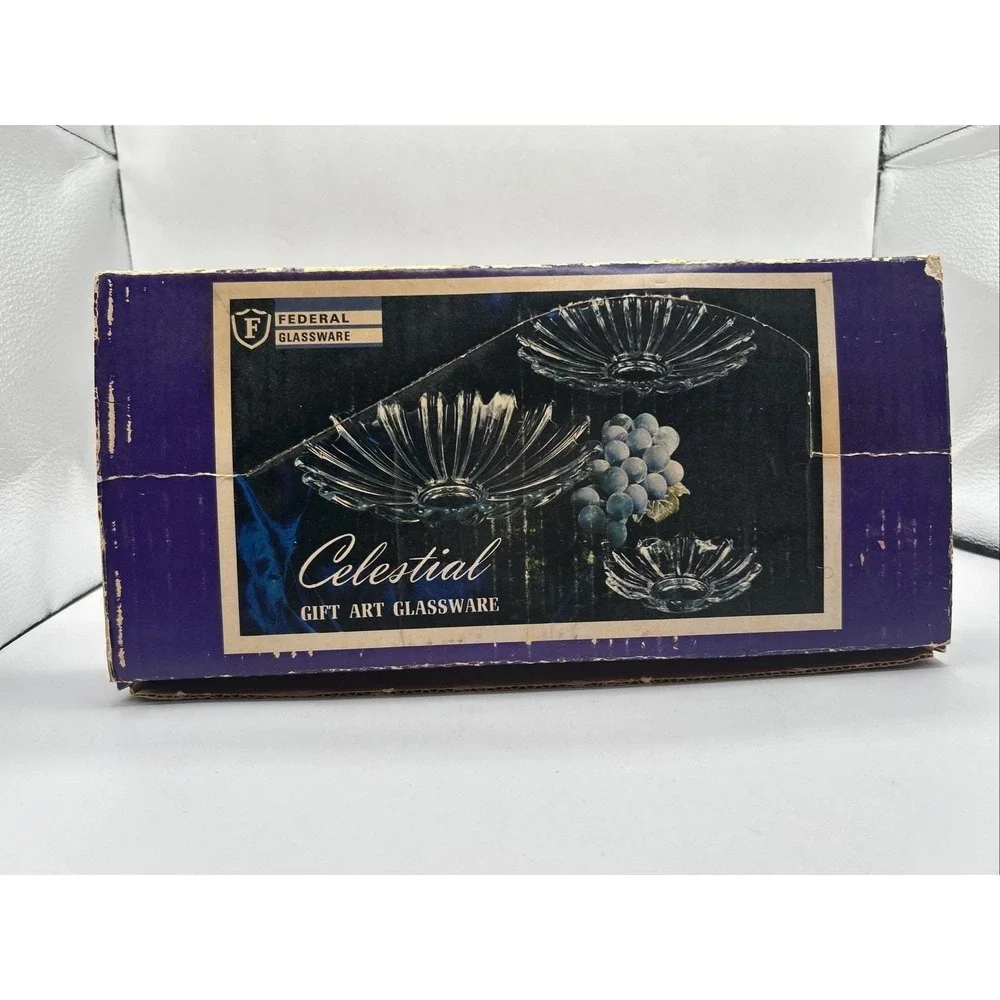 Federal Glassware Celestial Iridescent Bowls Original‎ Box Vintage 2 - 6